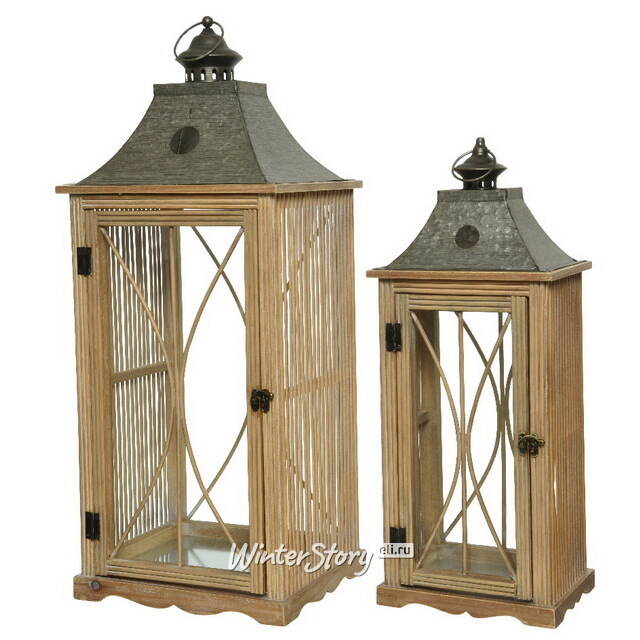 Набор деревянных подсвечников-фонарей Brighton 73-76 см, 2 шт Kaemingk