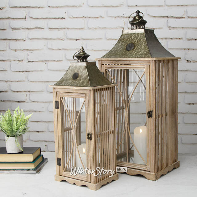 Набор деревянных подсвечников-фонарей Brighton 73-76 см, 2 шт Kaemingk