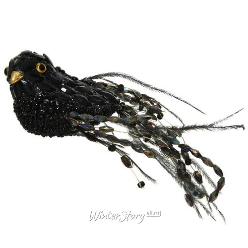 Елочная игрушка Птичка Аврора из Райской Лагуны 18 см черная, клипса Kaemingk