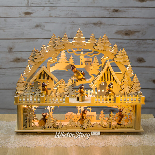 Светильник-горка с мостом Зимние Забавы 42*34 см, батарейка/адаптер Sigro