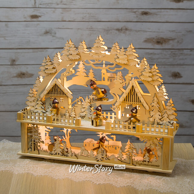 Светильник-горка с мостом Зимние Забавы 42*34 см, батарейка/адаптер Sigro