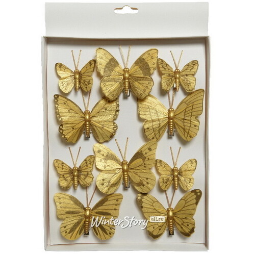 Набор декоративных украшений Gold Butterfly, 10 шт, клипса Kaemingk