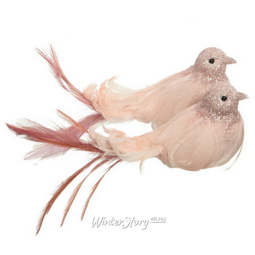 Елочная игрушка Птичка Дамиано - Розовый Жемчуг 18 см, клипса Kaemingk