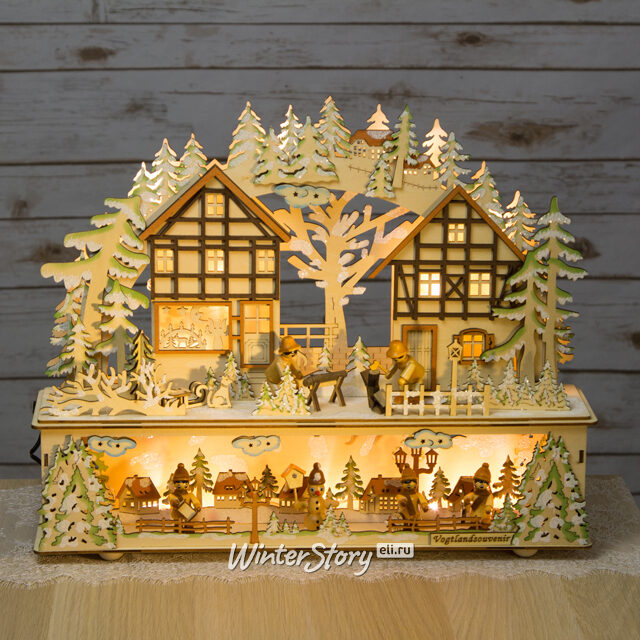 Светильник-горка с мостом Рождественские хлопоты 44*37 см, батарейка/адаптер Sigro