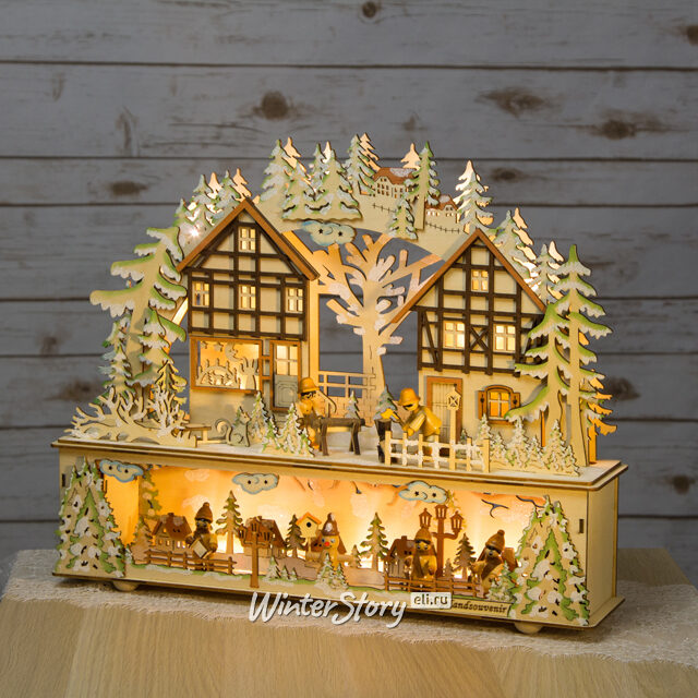 Светильник-горка с мостом Рождественские хлопоты 44*37 см, батарейка/адаптер Sigro