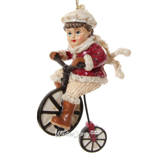 Елочная игрушка Мальчик Пьер на велосипеде 9.5 см, подвеска ShiShi