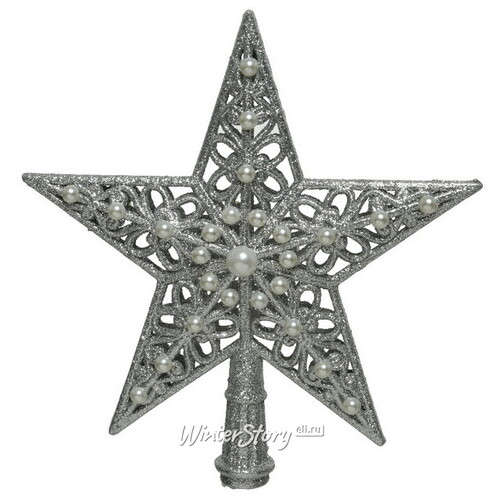 Верхушка на елку Звезда де Монпасье 21 см серебряная Kaemingk