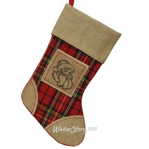 Новогодний носок Шотландская Клетка: Санта-Клаус 45 см Kaemingk