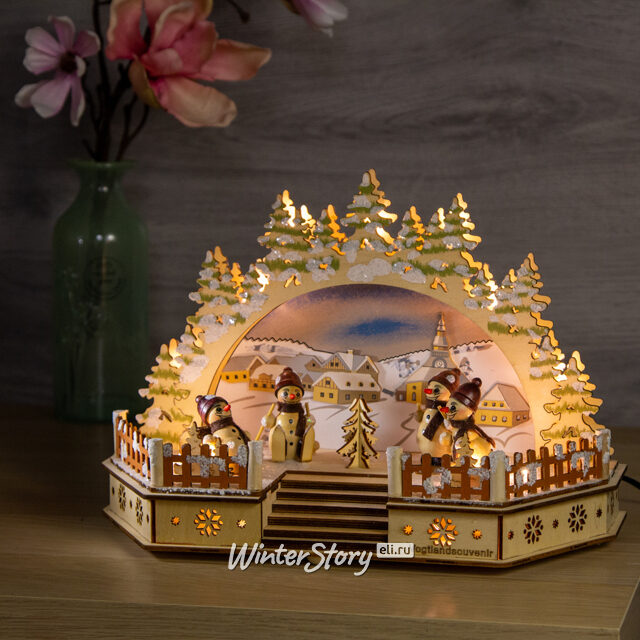 Светильник-горка с мостом Снеговички на каникулах 30*20 см, адаптер Sigro (Сигро)