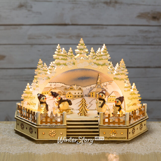 Светильник-горка с мостом Снеговички на каникулах 30*20 см, адаптер Sigro (Сигро)