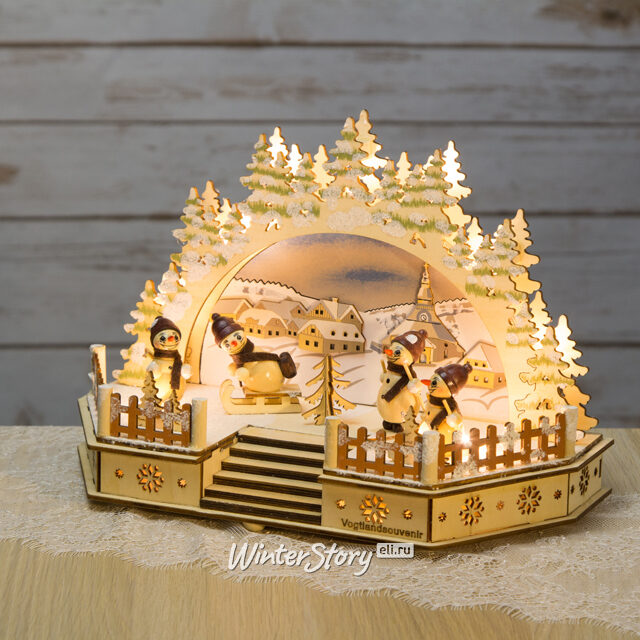 Светильник-горка с мостом Снеговички на каникулах 30*20 см, адаптер Sigro (Сигро)