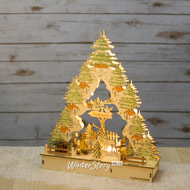 Светильник-горка Зимний Лес 33*27 см, батарейка/адаптер Sigro