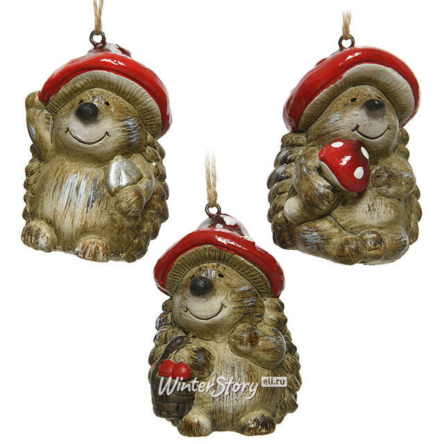 Набор елочных игрушек Ежики Бригг из леса Кливдон 8 см, 3 шт Kaemingk
