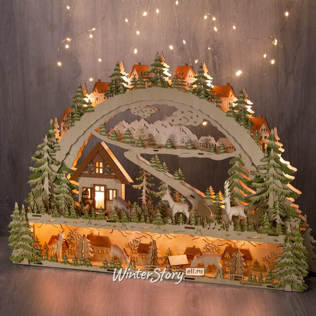 Рождественская горка с мостом Лесные Мотивы 63*45 см, батарейка, уцененный Sigro