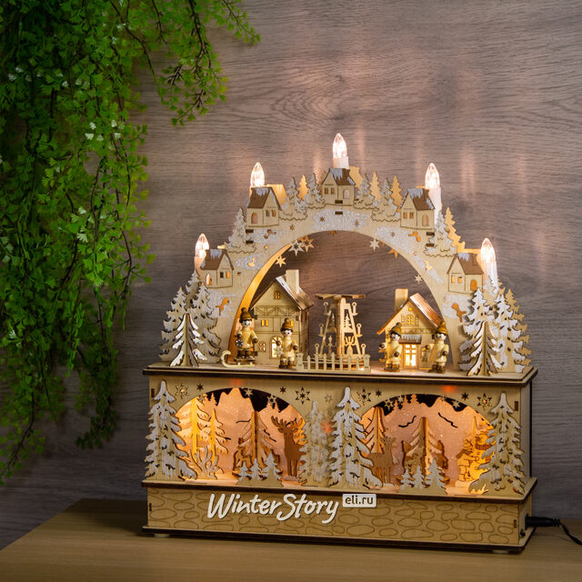 Музыкальный светильник горка с движением Рождество в Ротенбурге 38*36 см, батарейки/адаптер Sigro