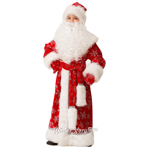 Карнавальный костюм Дед Мороз Велюровый красный, рост 122 см Батик