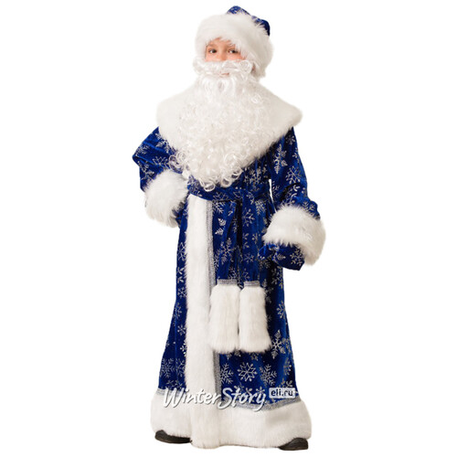 Карнавальный костюм Дед Мороз Велюровый синий, рост 146 см Батик