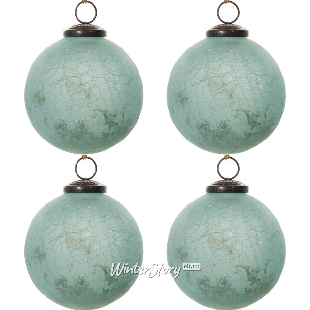 Набор винтажных шаров Аквамариновая Лагуна 10 см, 6 шт, стекло ShiShi