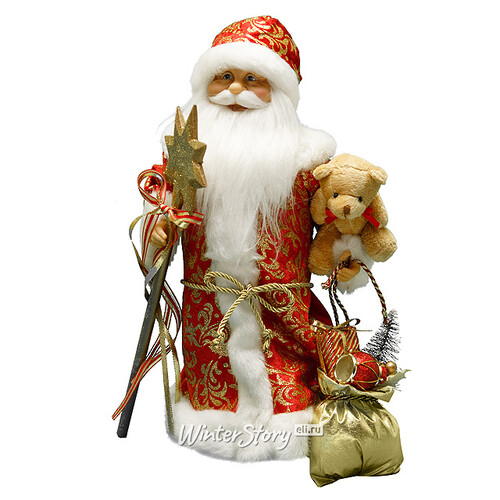 Дед Мороз в красном кафтане с посохом и подарками 40 см Eggl