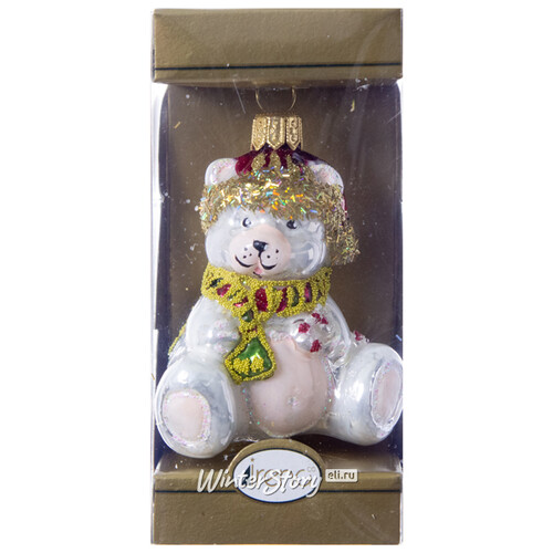 Стеклянная елочная игрушка Мишка - малыш 6 см, подвеска Irena Co