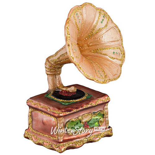 Елочная игрушка Золотой Граммофон 11 см, стекло, подвеска Holiday Classics