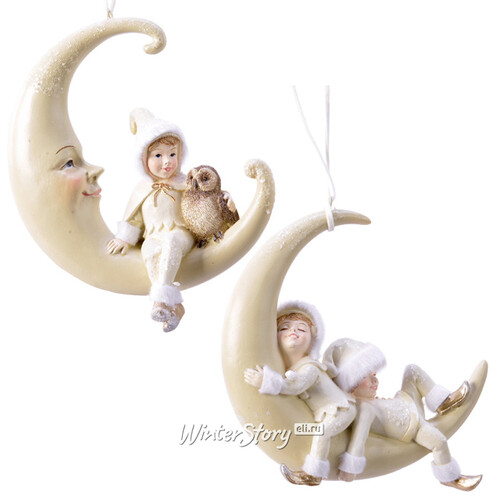 Елочная игрушка Малыши эльфы на Месяце 14 см, подвеска Kaemingk