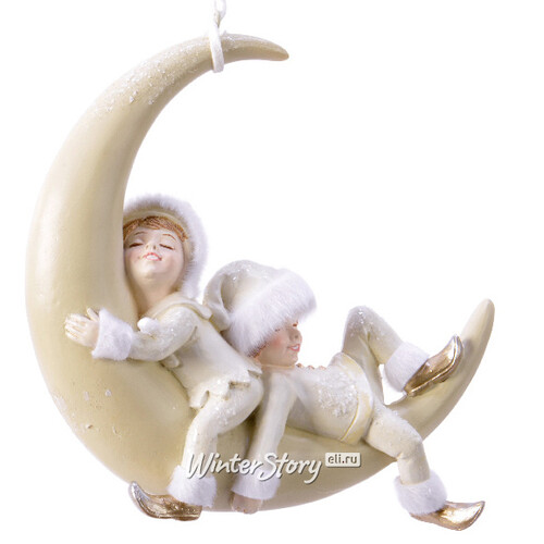 Елочная игрушка Малыши эльфы на Месяце 14 см, подвеска Kaemingk