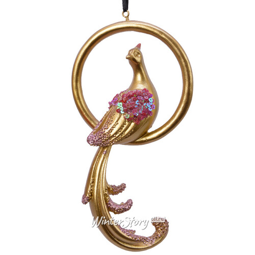 Елочная игрушка Золотистая Пава с малиновым хвостом 17 см, подвеска Kaemingk