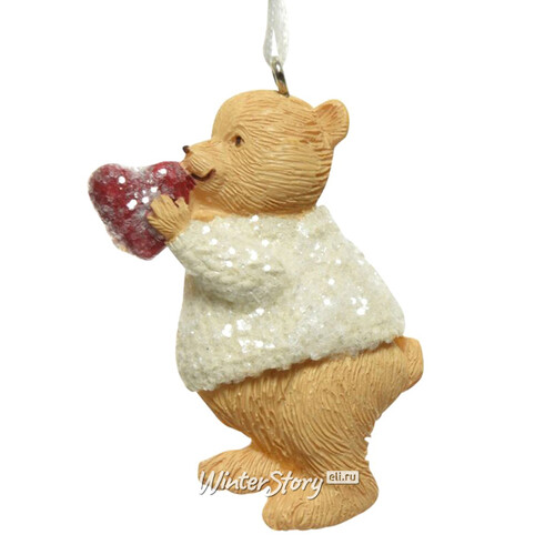 Елочная игрушка Xmas Woodland - Мишка с сердечком 7 см, подвеска Kaemingk