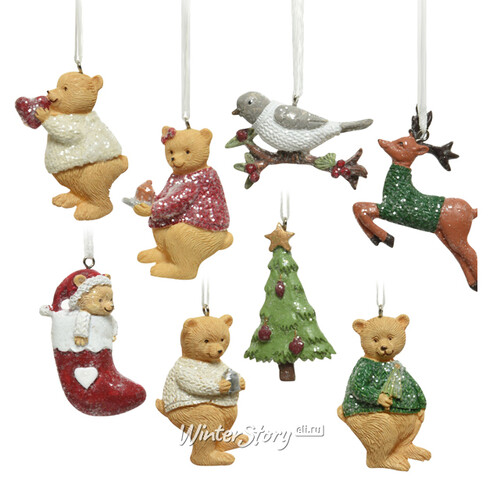 Набор елочных игрушек Рождество в Медвежьем Лесу 7 см, 8 шт, подвеска Kaemingk