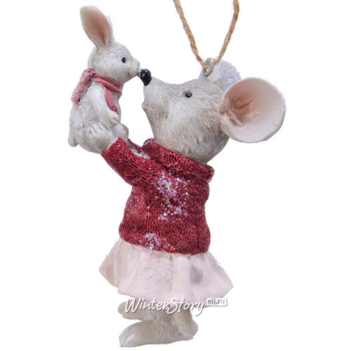 Елочная игрушка Мышка Джинни с зайчиком 11 см, подвеска Kaemingk