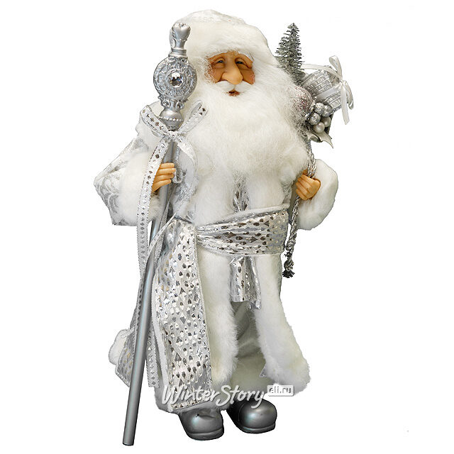 Дед Мороз в бело-серебряном кафтане 40 см Eggl