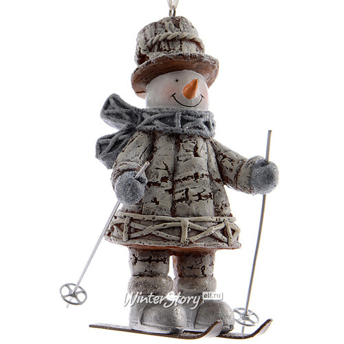 Елочная игрушка Ретро Снеговик на Лыжах в Шляпе 11 см, подвеска Kaemingk