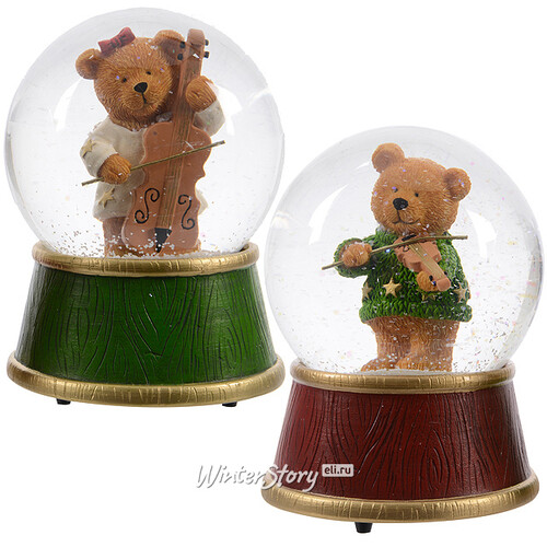 Снежный шар "Мишка играет на виолончели" 10*14 см Kaemingk
