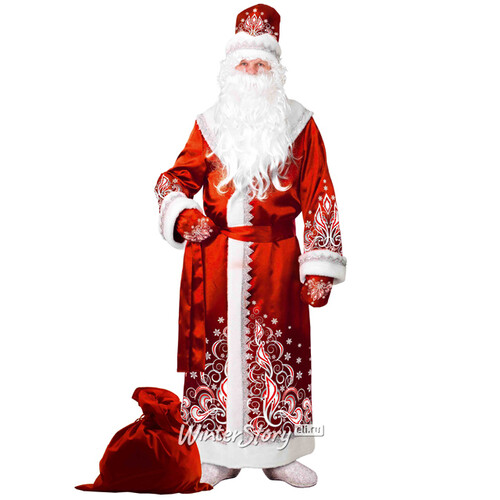 Карнавальный костюм для взрослых Дед Мороз сатиновый с аппликациями, красный, 54-56 размер Батик