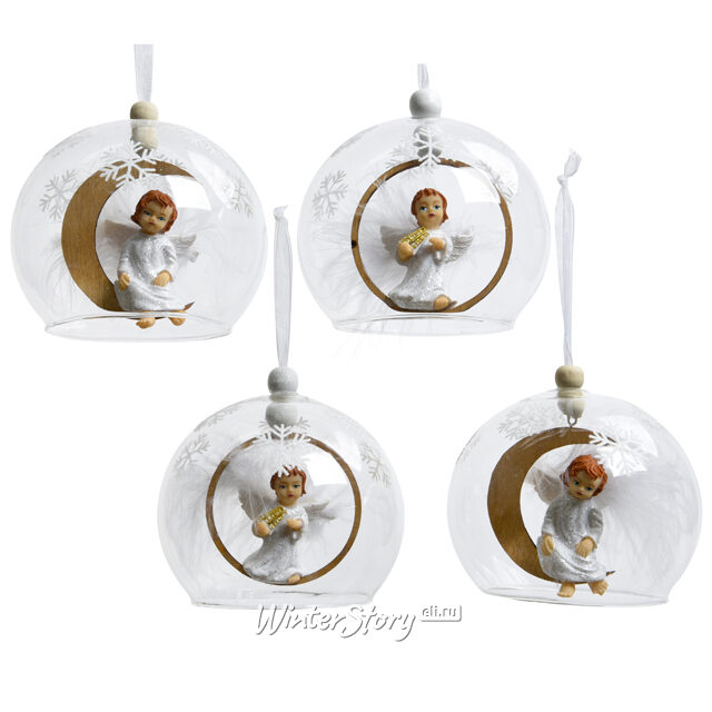 Стеклянный шар Колокольчик Ангел с лирой 9 см, подвеска купить в ...