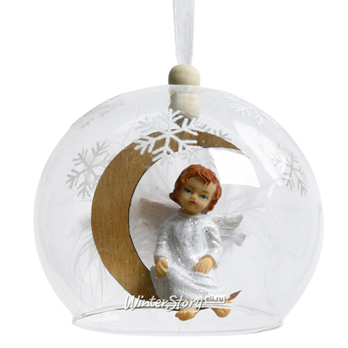 Стеклянный шар Колокольчик Ангел на месяце 9 см, подвеска Kaemingk