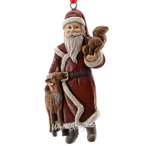 Елочное украшение Дедушка Мороз с Оленем 10 см, подвеска Kaemingk
