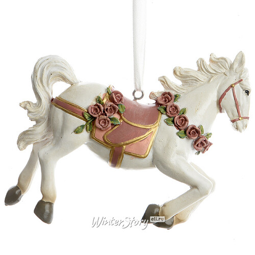 Елочная игрушка Лошадка с розовым седлом 10 см, подвеска Kaemingk