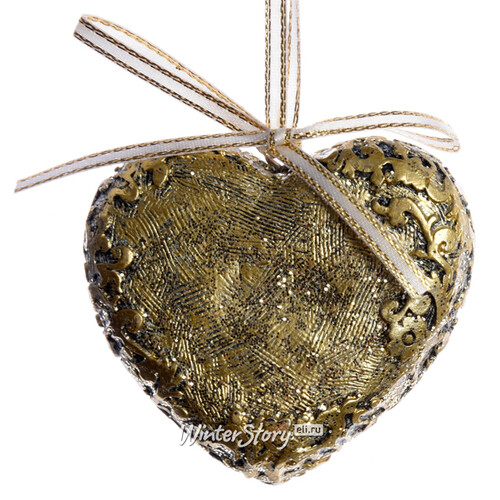 Елочная игрушка Парижское Золото - Сердце 7 см, подвеска Kaemingk