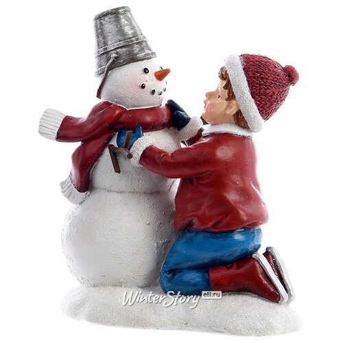 Статуэтка Мальчик и Снеговик 12 см Kaemingk