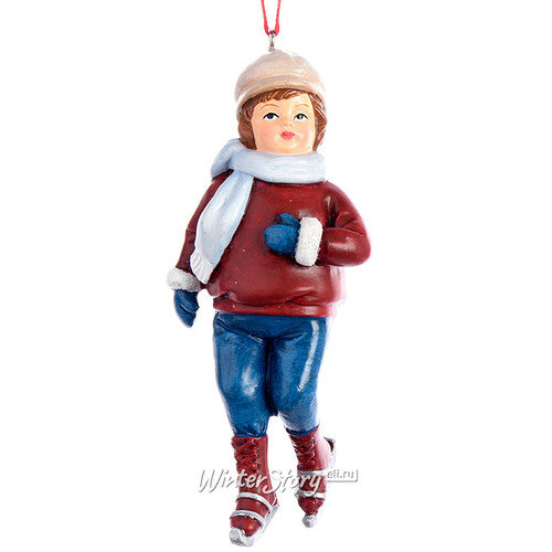 Елочная игрушка Мальчик на Коньках в Голубом Шарфе 11 см, подвеска Kaemingk