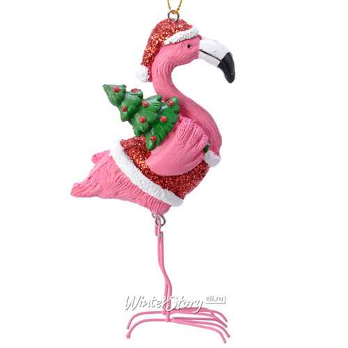 Елочная игрушка Фламинго Санта 14 см в красном колпачке, подвеска Kaemingk