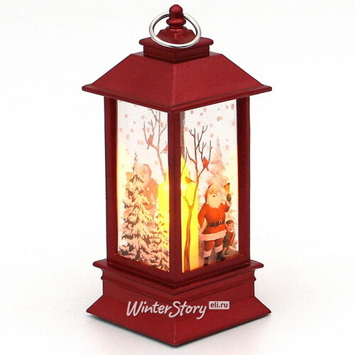 Новогодний фонарик со свечой Санта и маленький эльф 13 см, подвеска Sigro