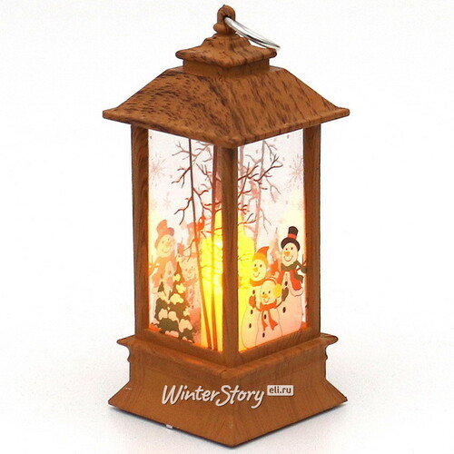 Новогодний фонарик со свечой Радостные Снеговики 13 см, подвеска Sigro