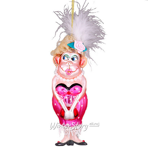 Елочная игрушка Обезьяна-Леди в Розовом Платье 15*5*6 см, стекло, подвеска Holiday Classics