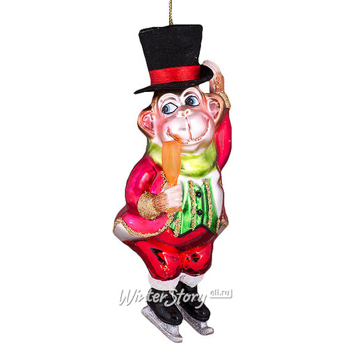 Елочная игрушка Обезьяна-Джентльмен Фигурист с Бокалом Шампанского 15*6*6 см, стекло, подвеска Holiday Classics
