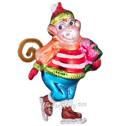 Елочная игрушка Обезьяна-Фигурист с Подарком 15*6*8 см, стекло, подвеска Holiday Classics