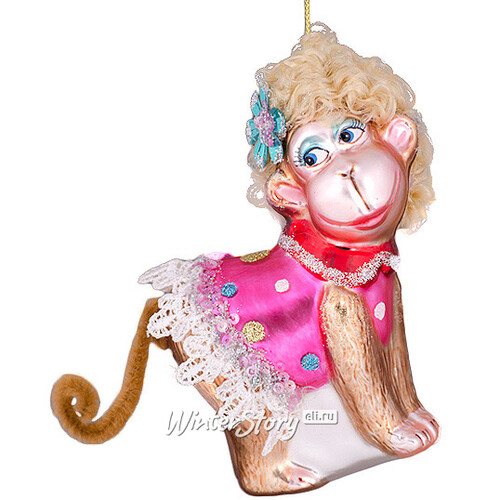 Елочная игрушка Обезьяна в Розовом Платье с Кружевной Юбкой 12*10*5 см, стекло, подвеска Holiday Classics