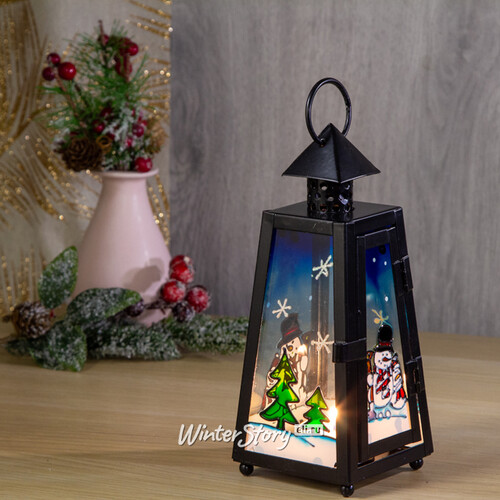 Металлический фонарь под свечу Новогодние сюжеты - Снеговик в лесу, 8*20 см Sigro